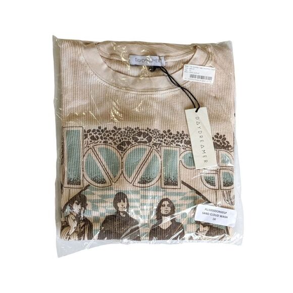 Free People The Doors Cropped Thermal Band Tee Sand sz 1X Daydreamer NWT - Picture 11 of 16